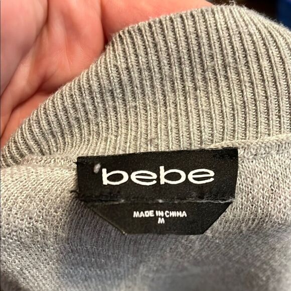 Bebe Gray Logo Open Style Cardigan Sweater Academia Business Casual Comfy - Picture 7 of 10